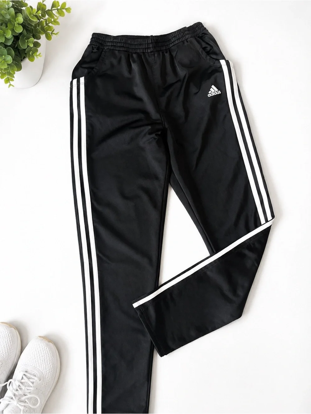 Adidas Kids Black Track Pants with White Stripes Size 14 NWOT - Picture 1 of 7
